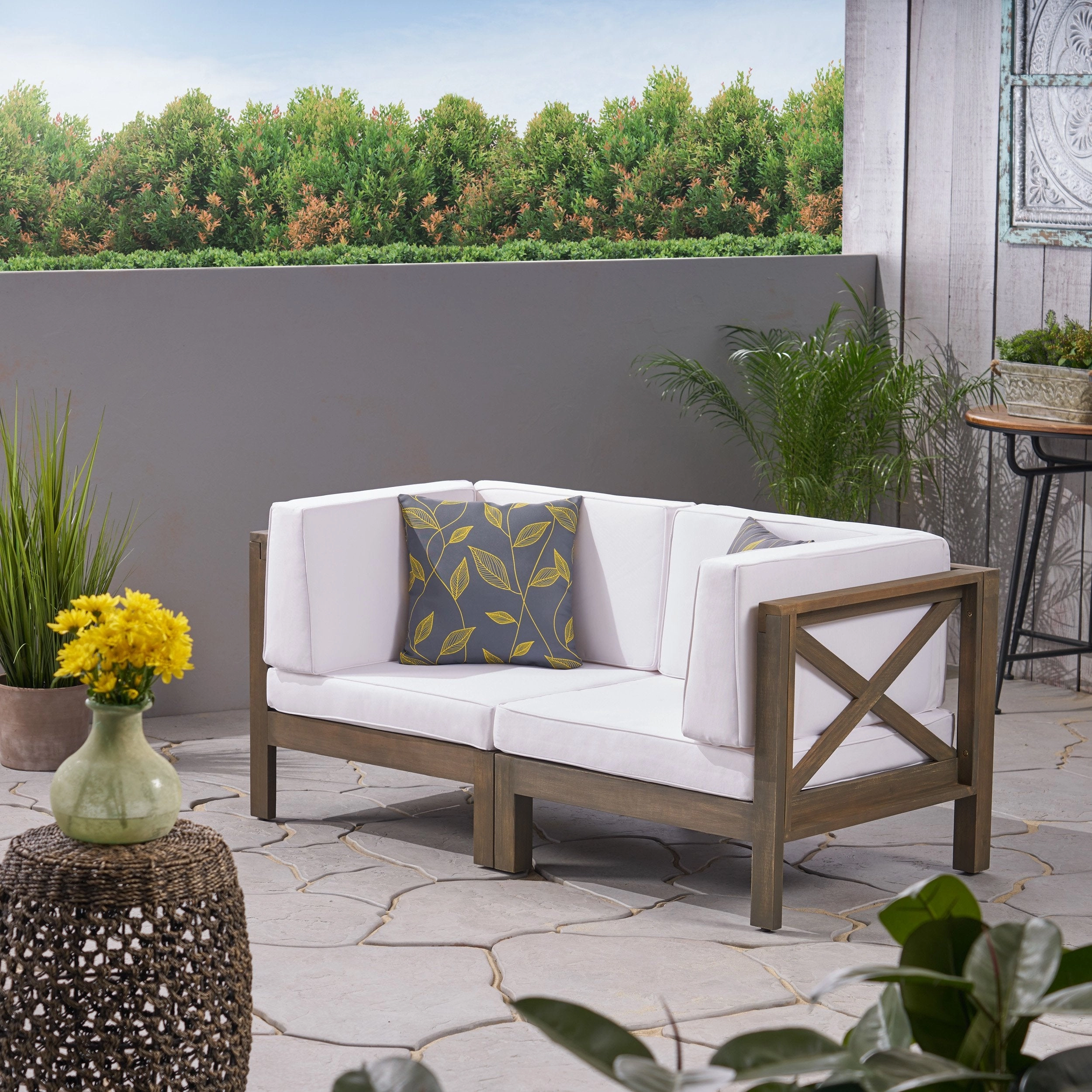 Outdoor Sectional Loveseat Set  2-Seater  Acacia Wood  Water-Resistant Cushions - NH286603 outdoor furniture, garden bench