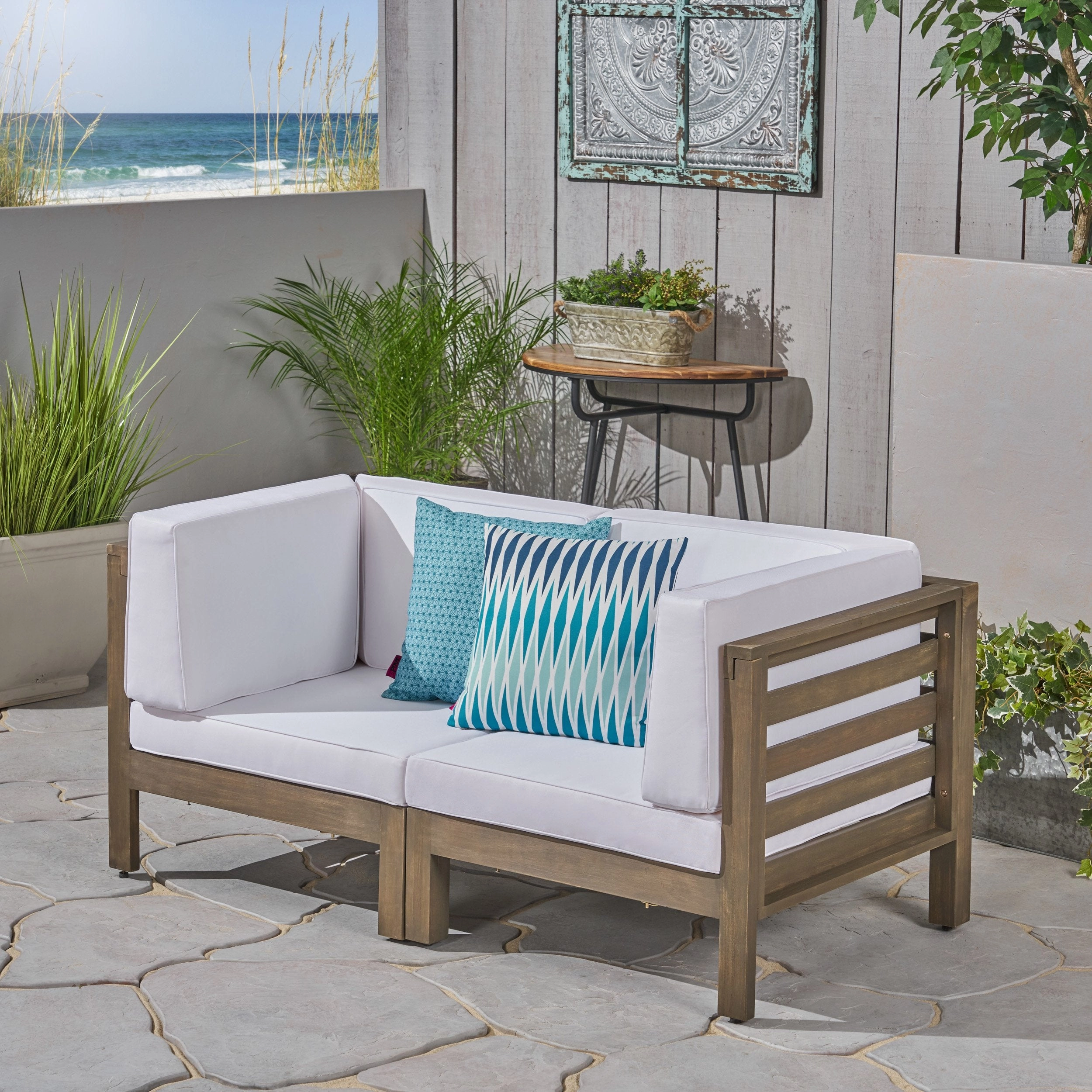Outdoor Sectional Loveseat Set - 2-Seater - Acacia Wood - Outdoor Cushions - NH630703 outdoor furniture, garden bench