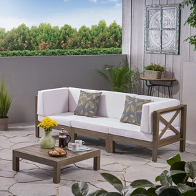 Outdoor Sectional Sofa Set with Coffee Table  3-Seater  Acacia Wood  Water-Resistant Cushions - NH407603 outdoor furniture, garden bench