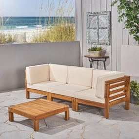 Outdoor Sectional Sofa Set with Coffee Table - 4-Piece 3-Seater - Acacia Wood - Outdoor Cushions - NH350703 outdoor furniture, garden bench