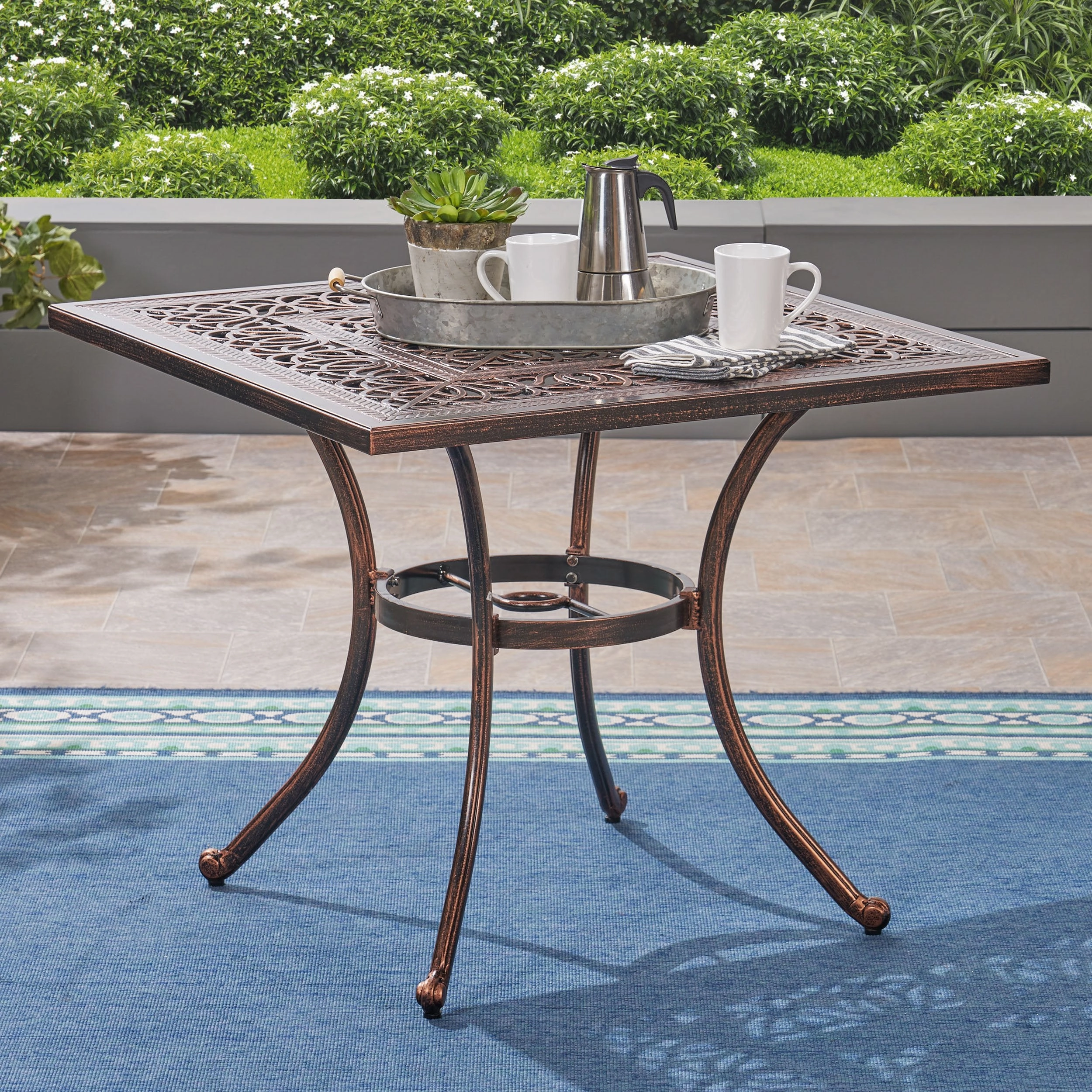 Outdoor Square Cast Aluminum Dining Table, Shiny Copper - NH472603 outdoor lounge chair, patio sofa