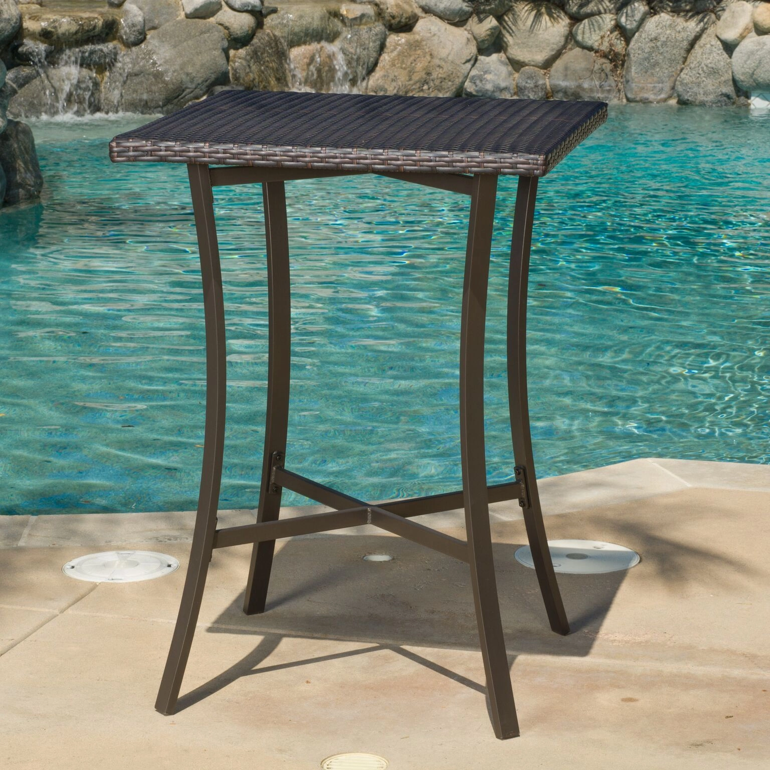 Outdoor Square Multi-Brown Wicker Bar Table with Aluminum Frame - NH542792 outdoor lounge chair, patio sofa