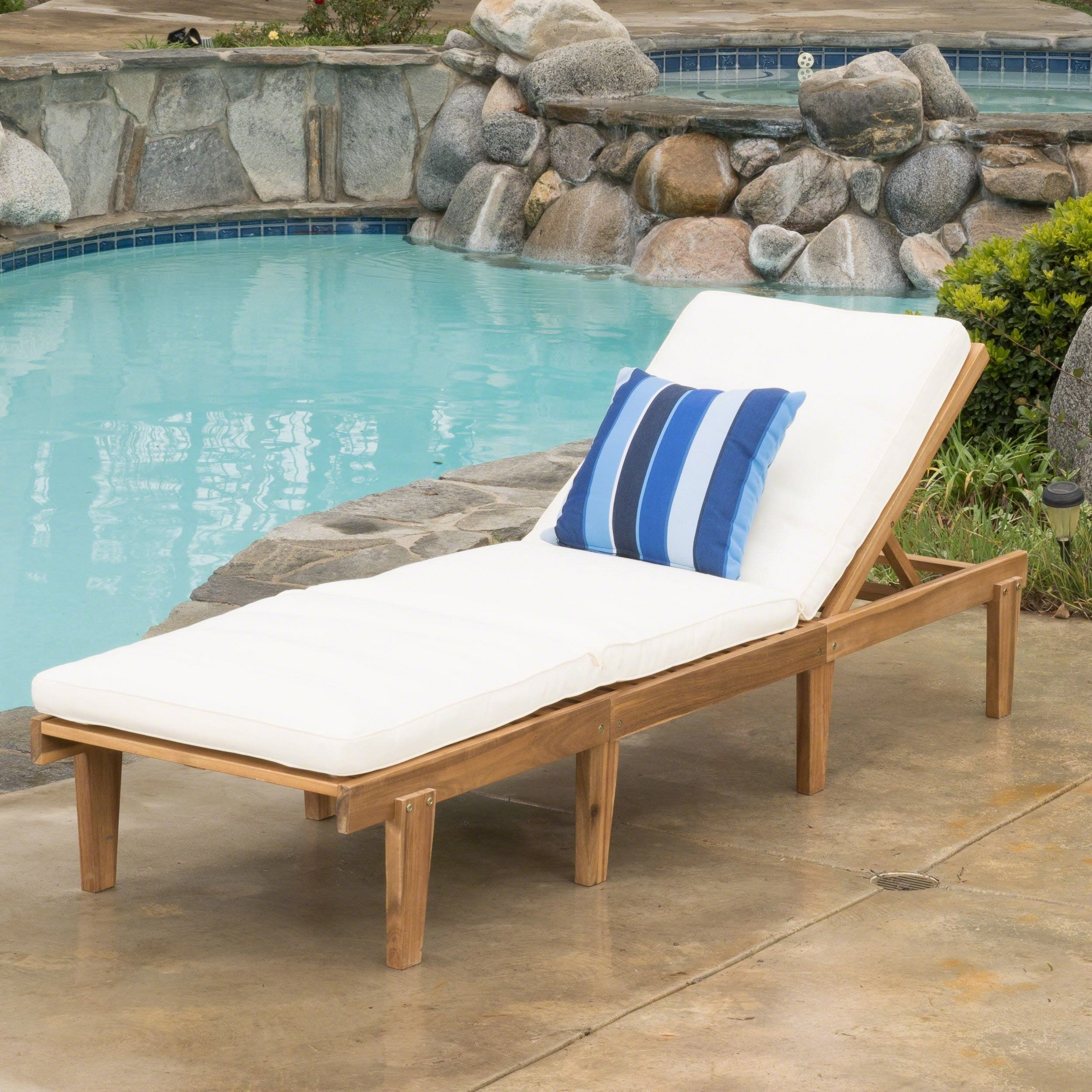 Outdoor Teak Brown Wood Chaise Lounge with Cushion - NH085692 outdoor furniture, garden bench