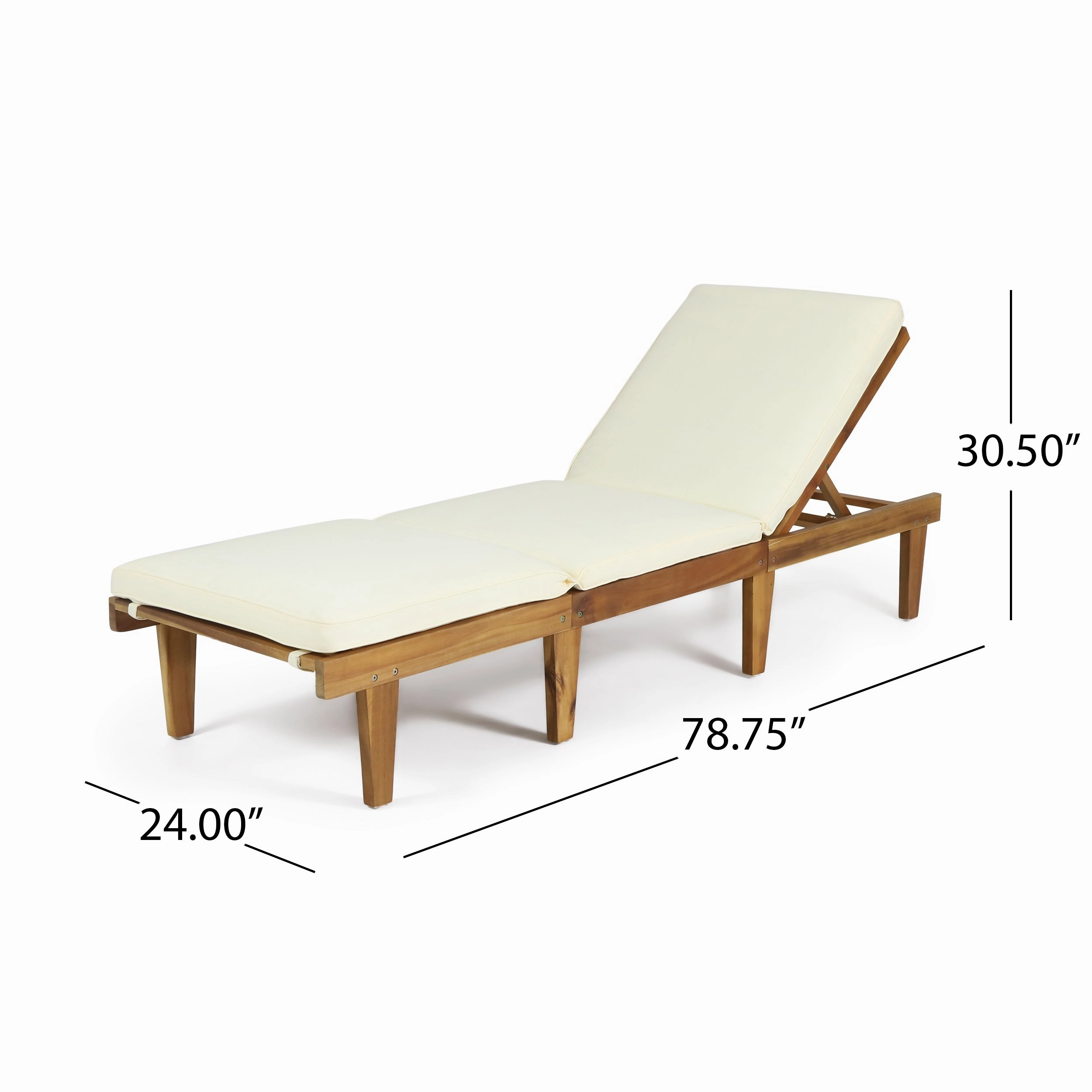 Outdoor Teak Brown Wood Chaise Lounge with Cushion - NH085692