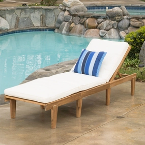 Outdoor Teak Brown Wood Chaise Lounge with Cushion - NH085692 patio umbrella, gazebo