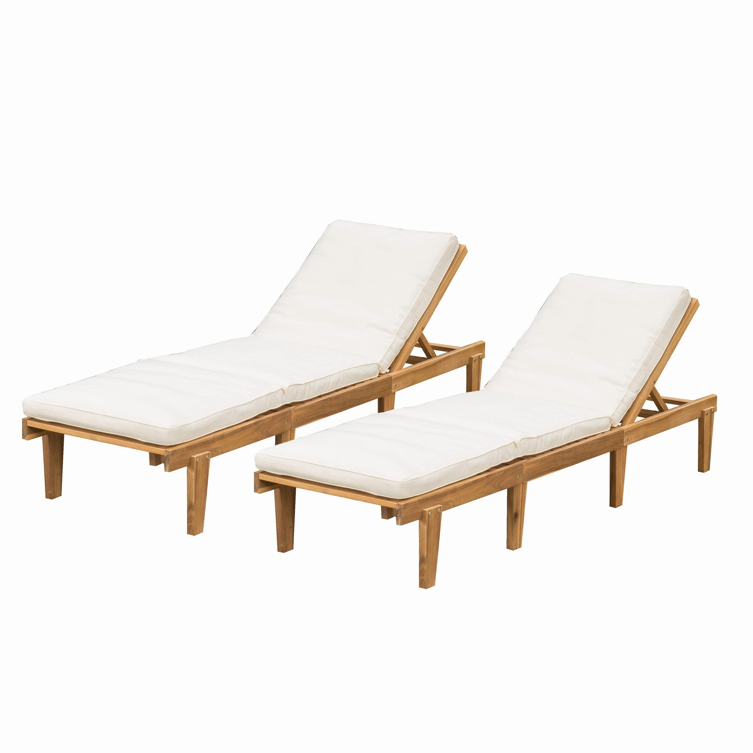 Outdoor Teak Brown Wood Chaise Lounge with Cushion - NH085692