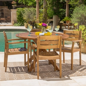 Outdoor Teak Finish Acacia Wood 5 Piece Dining Set - NH935003 outdoor lounge chair, patio sofa