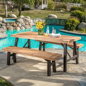 Outdoor Teak Finish and Brushed Grey Acacia Wood Picnic Dining Set - NH175692 outdoor lounge chair, patio sofa