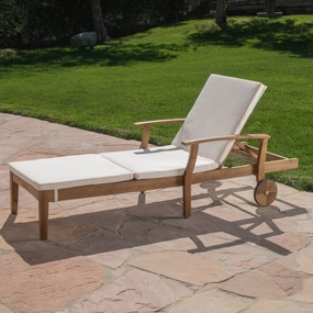 Outdoor Teak Finish Chaise Lounge with Water Resistant Cushion - NH318303 outdoor furniture, garden bench
