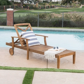 Outdoor Teak Finished Acacia Wood Chaise Lounge - NH095303 outdoor furniture, garden bench