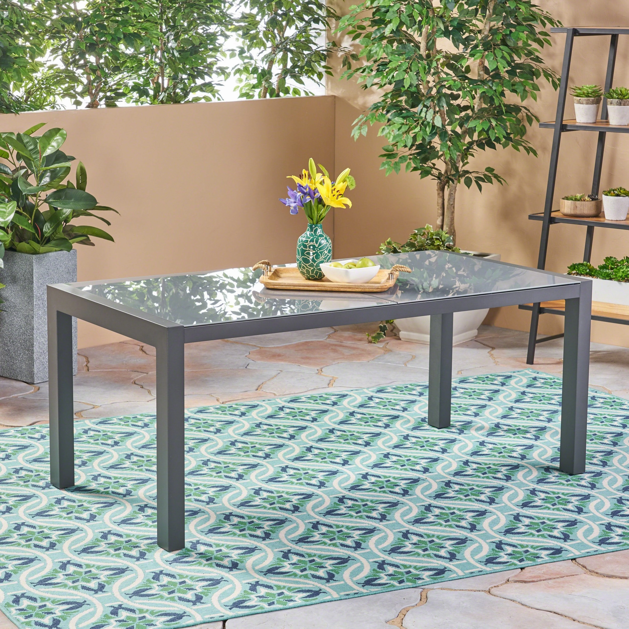 Outdoor Tempered Glass Dining Table with Aluminum Frame - NH066503 outdoor lounge chair, patio sofa