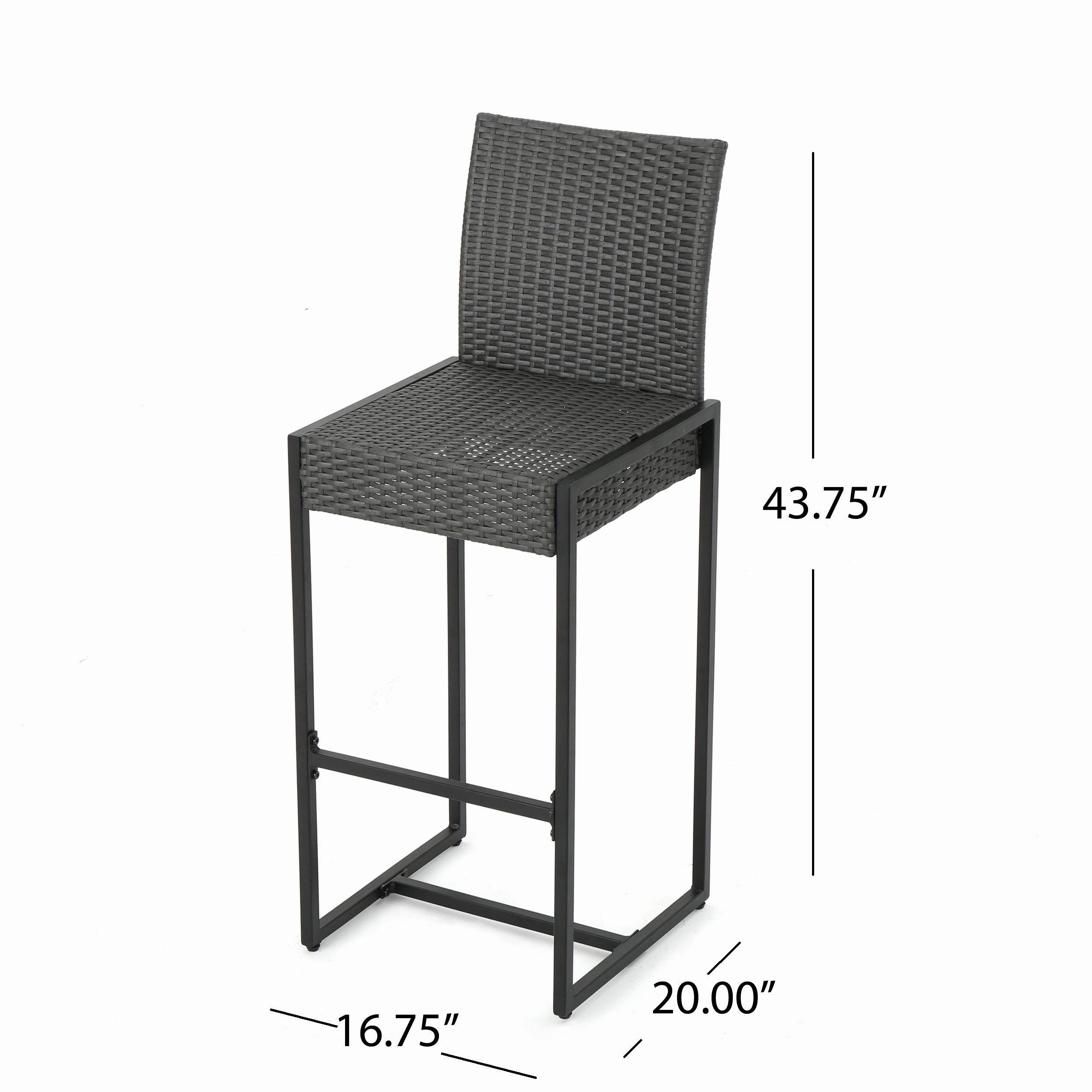 Outdoor Transitional 30-Inch Gray Wicker Barstools with Metal Frame - NH726003