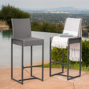 Outdoor Transitional 30-Inch Gray Wicker Barstools with Metal Frame - NH726003 outdoor furniture, garden bench
