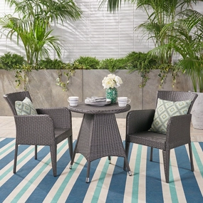 Outdoor Transitional 3-Piece Gray Wicker Bistro Set with Umbrella Hole - NH715403 outdoor lounge chair, patio sofa