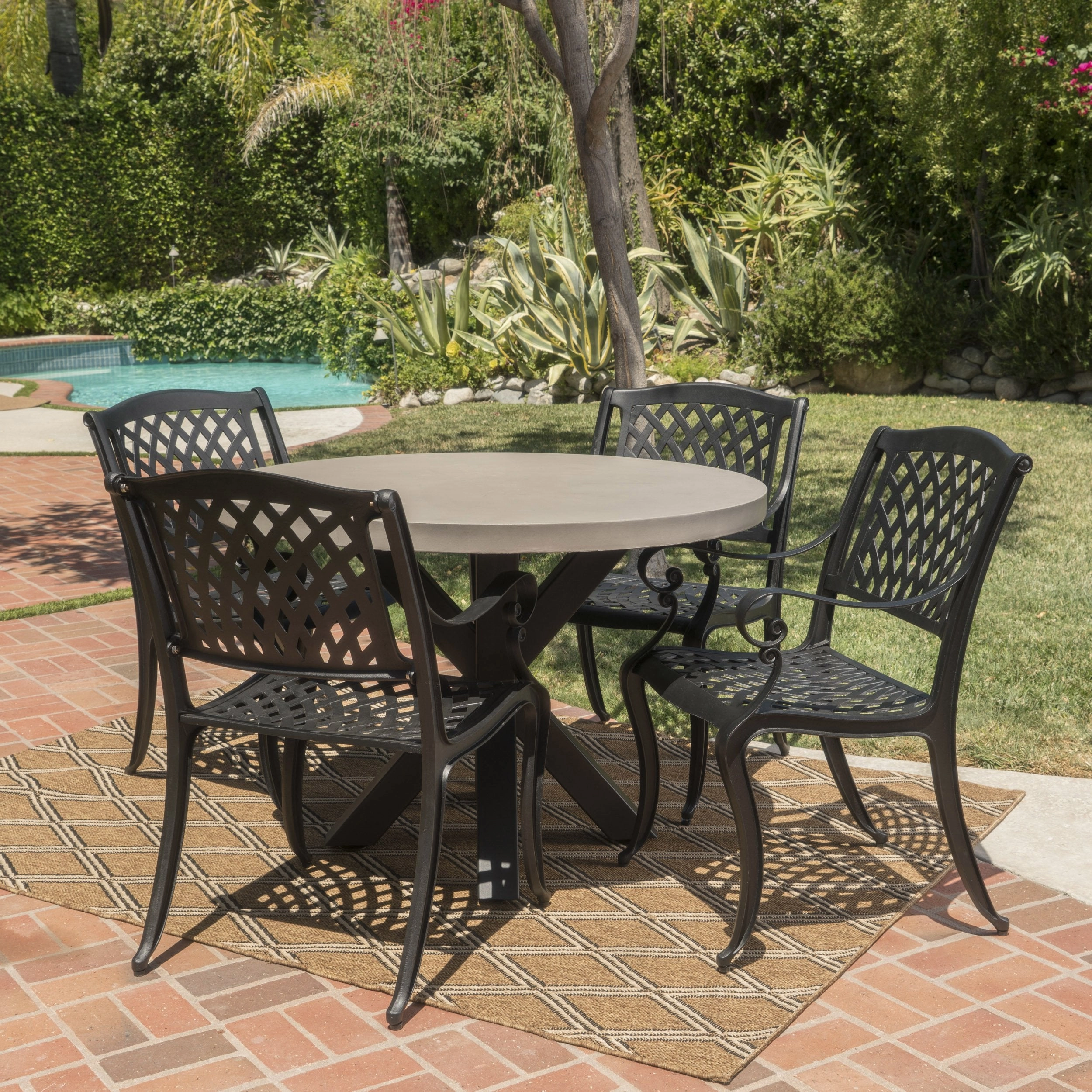 Outdoor Transitional 5 Piece Cast Aluminum Dining Set with Lightweight Concrete Table - NH883103 outdoor lounge chair, patio sofa