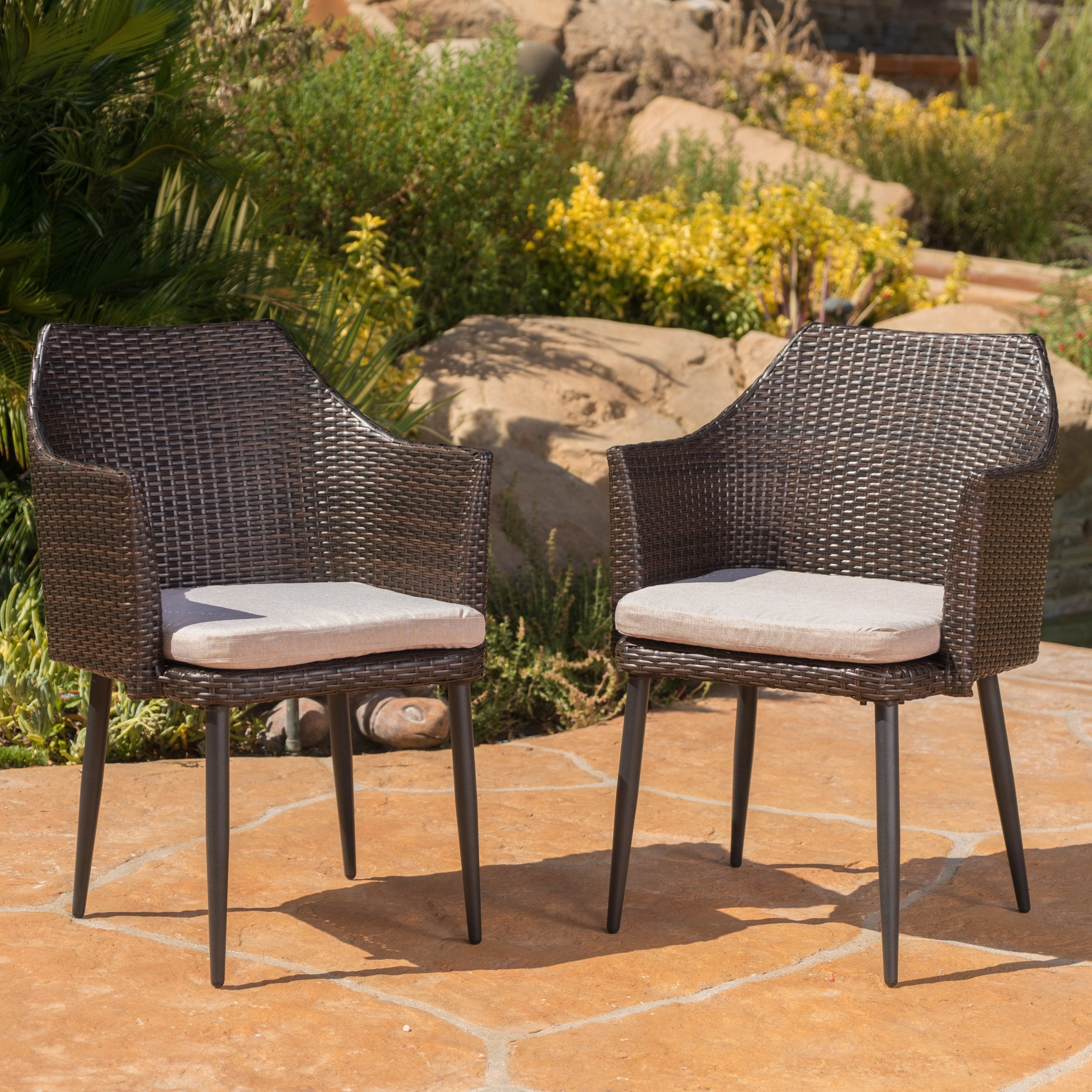 Outdoor Transitional 5 Piece Wicker Dining Set with Lightweight Concrete Table - NH093103