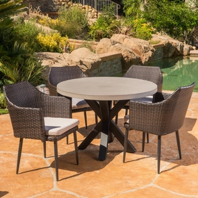 Outdoor Transitional 5 Piece Wicker Dining Set with Lightweight Concrete Table - NH093103 outdoor lounge chair, patio sofa