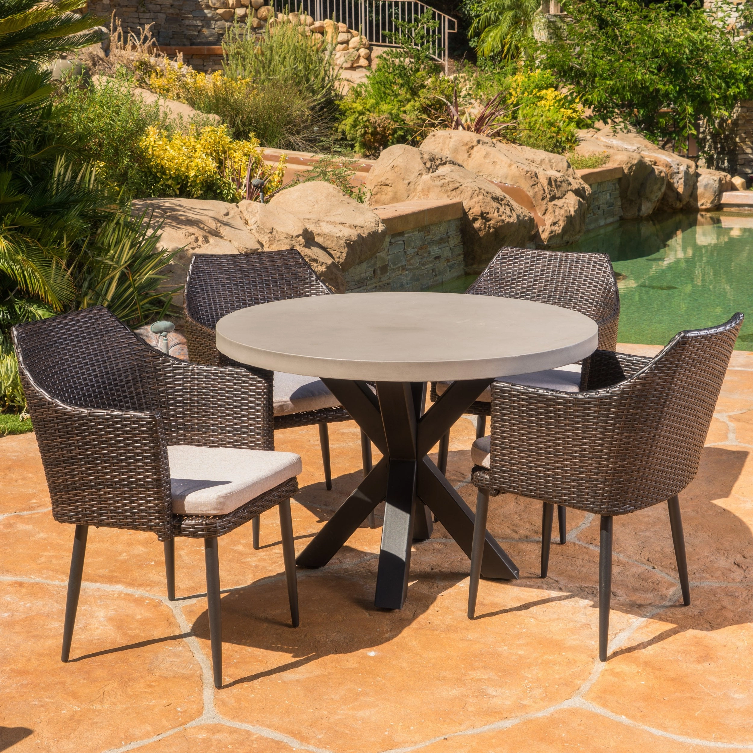 Outdoor Transitional 5 Piece Wicker Dining Set with Lightweight Concrete Table - NH093103 outdoor lounge chair, patio sofa