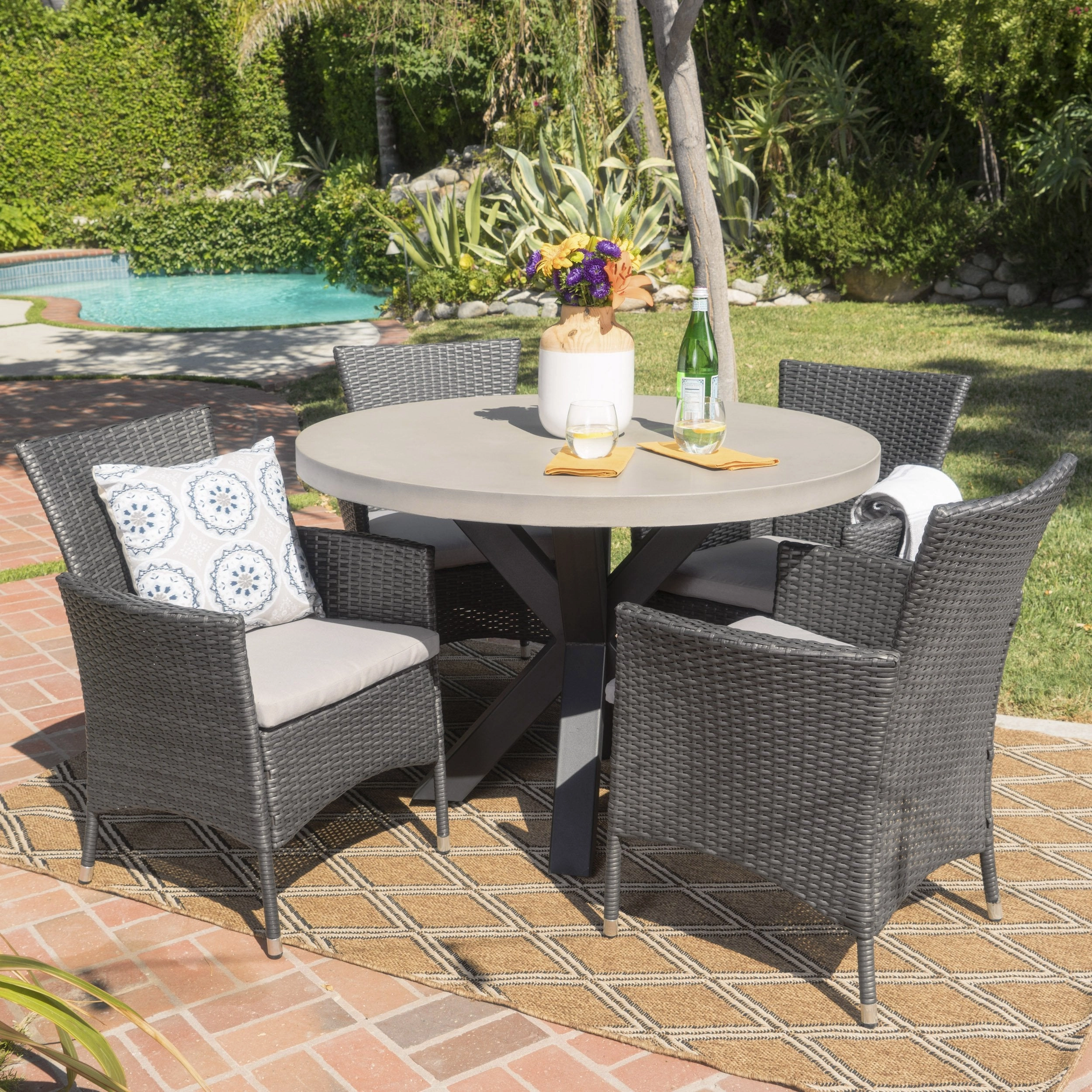 Outdoor Transitional 5 Piece Wicker Dining Set with Lightweight Concrete Table - NH783103 outdoor lounge chair, patio sofa