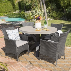 Outdoor Transitional 5 Piece Wicker Dining Set with Lightweight Concrete Table - NH783103 outdoor lounge chair, patio sofa