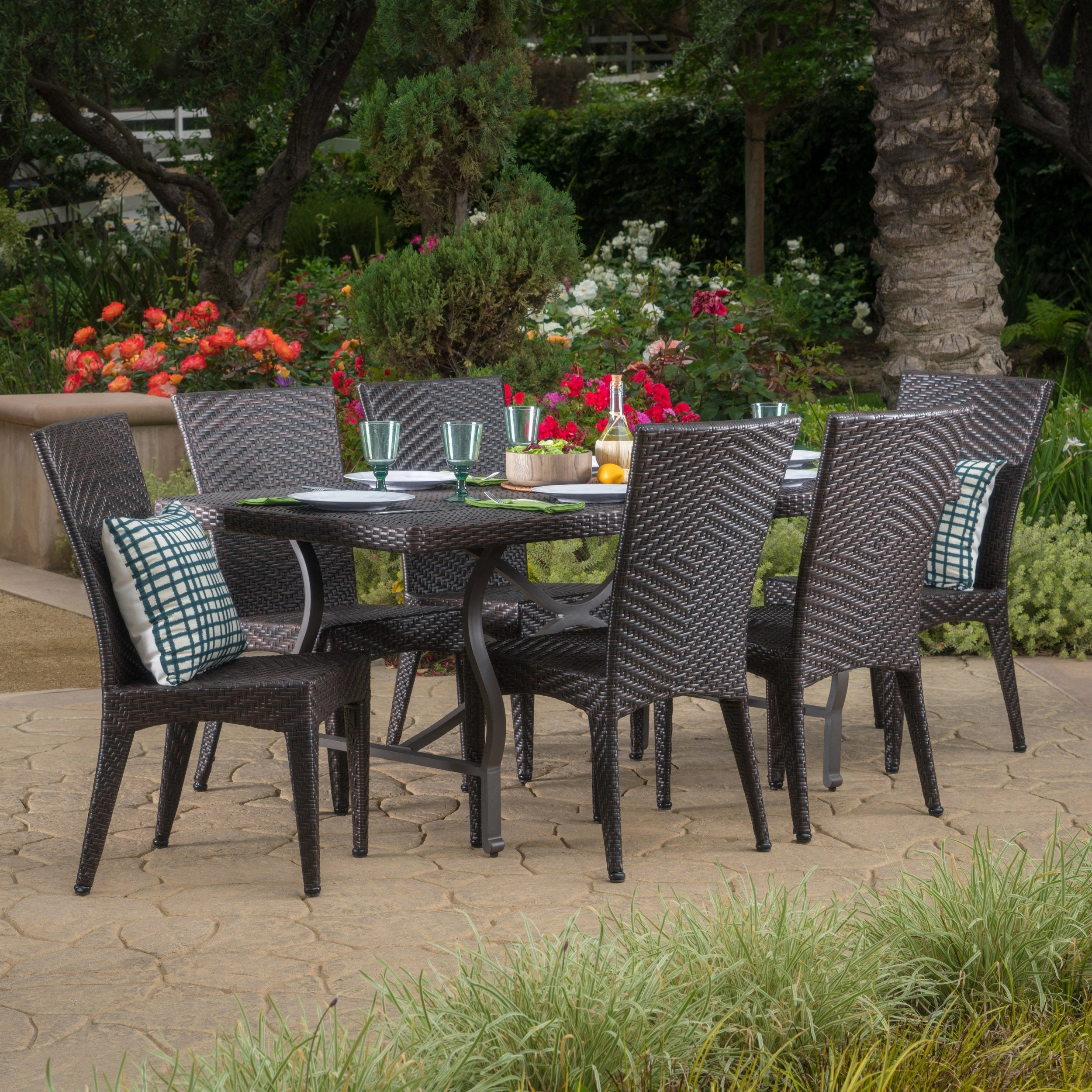 Outdoor Transitional 7-Piece Multi-Brown Wicker Dining Set - NH355003 outdoor lounge chair, patio sofa