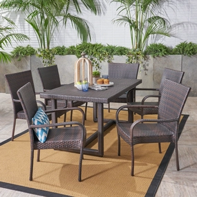 Outdoor Transitional 7-Piece Multi-Brown Wicker Dining Set - NH527403 outdoor lounge chair, patio sofa