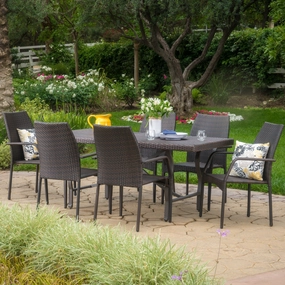 Outdoor Transitional 7-Piece Multi-Brown Wicker Dining Set with Arm Chairs - NH055003 outdoor lounge chair, patio sofa