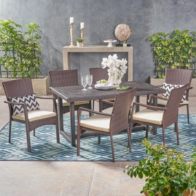Outdoor Transitional 7-Piece Multi-Brown Wicker Dining Set with Cushions - NH627403 outdoor lounge chair, patio sofa