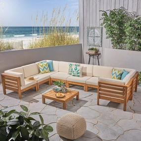 Outdoor U-Shaped Sectional Sofa Set with Coffee Table - 9-Piece 8-Seater - Acacia Wood - Outdoor Cushions - NH090703 outdoor furniture, garden bench