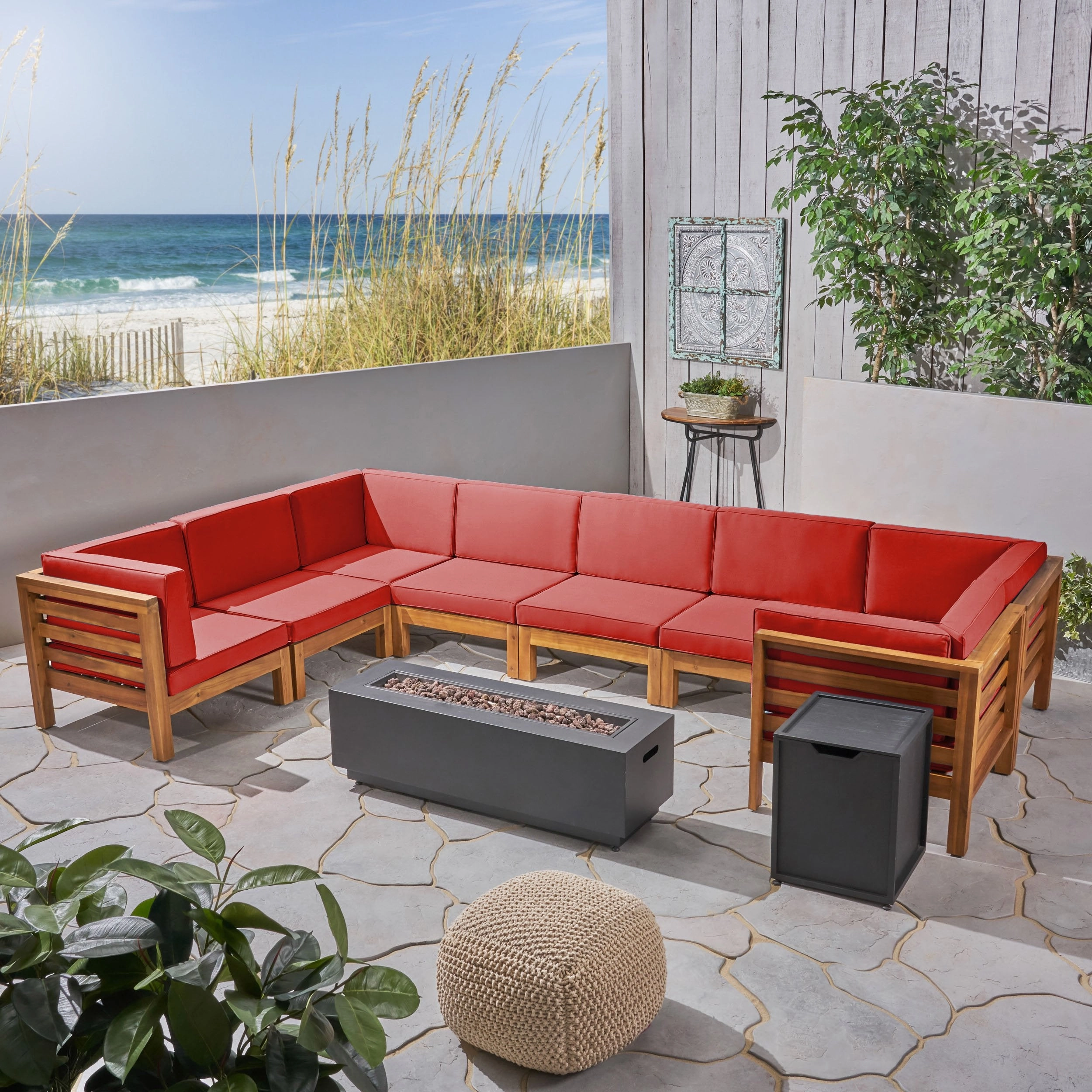 Outdoor U-Shaped Sectional Sofa Set with Fire Pit - NH701703 outdoor furniture, garden bench