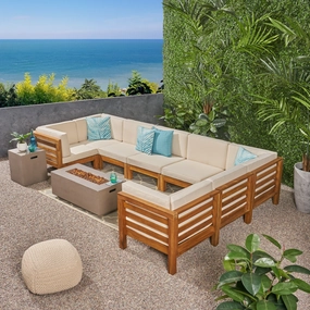 Outdoor U-Shaped Sectional Sofa Set with Fire Pit - NH790703 outdoor furniture, garden bench