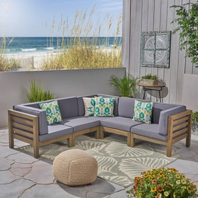 Outdoor V-Shaped Sectional Sofa Set - 5-Seater - Acacia Wood - Outdoor Cushions - NH460703 outdoor furniture, garden bench