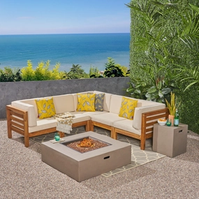 Outdoor V-Shaped Sectional Sofa Set with Fire Pit - NH960703 outdoor furniture, garden bench