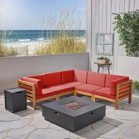 Outdoor V-Shaped Sectional Sofa Set with Fire Pit - NH970703 outdoor furniture, garden bench