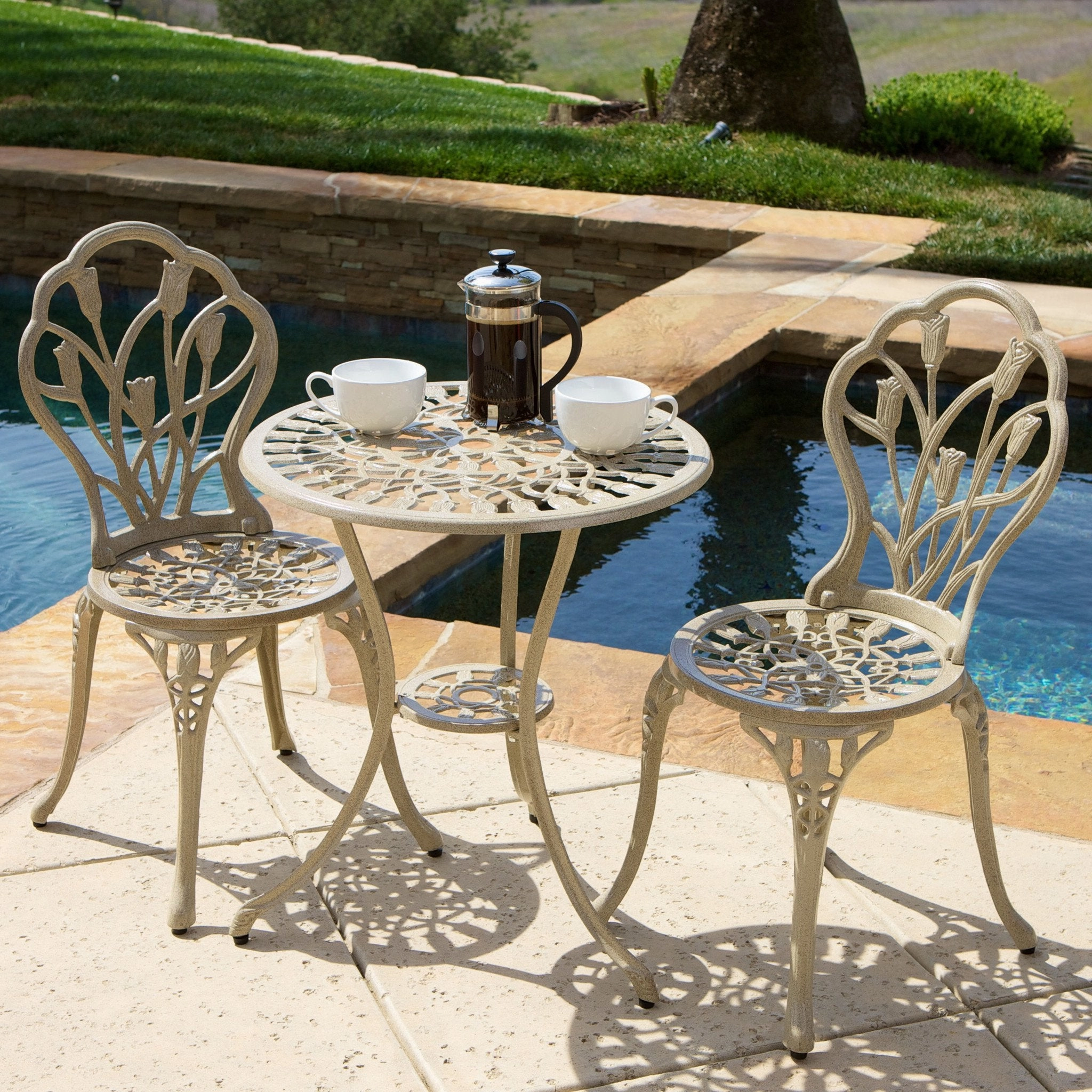 Outdoor Vintage Style Cast Aluminum Bistro Set with Tulips - NH481712 outdoor lounge chair, patio sofa
