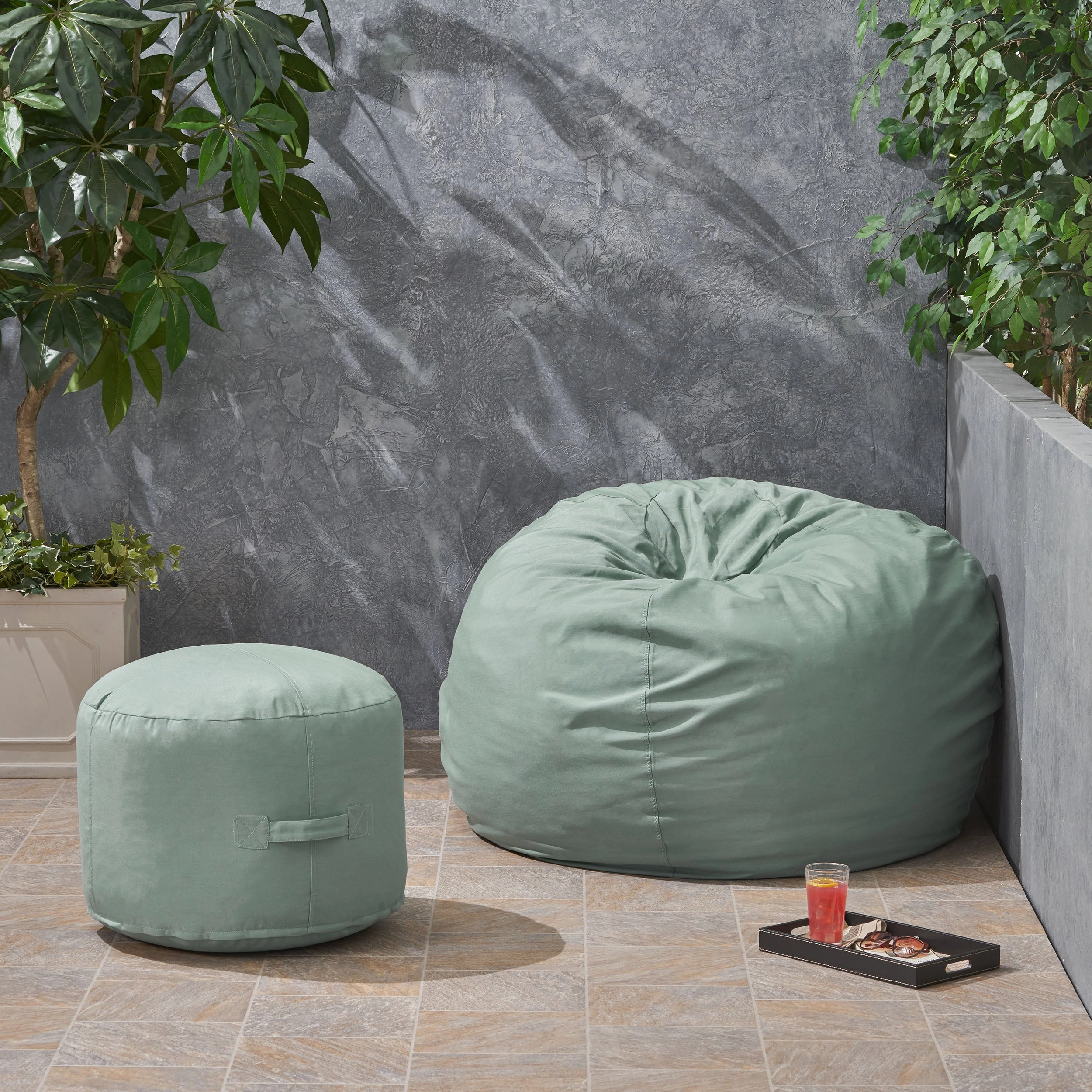 Outdoor Water Resistant 4.5 Bean Bag and 2 Ottoman Pouf Set - NH510803 outdoor furniture, garden bench