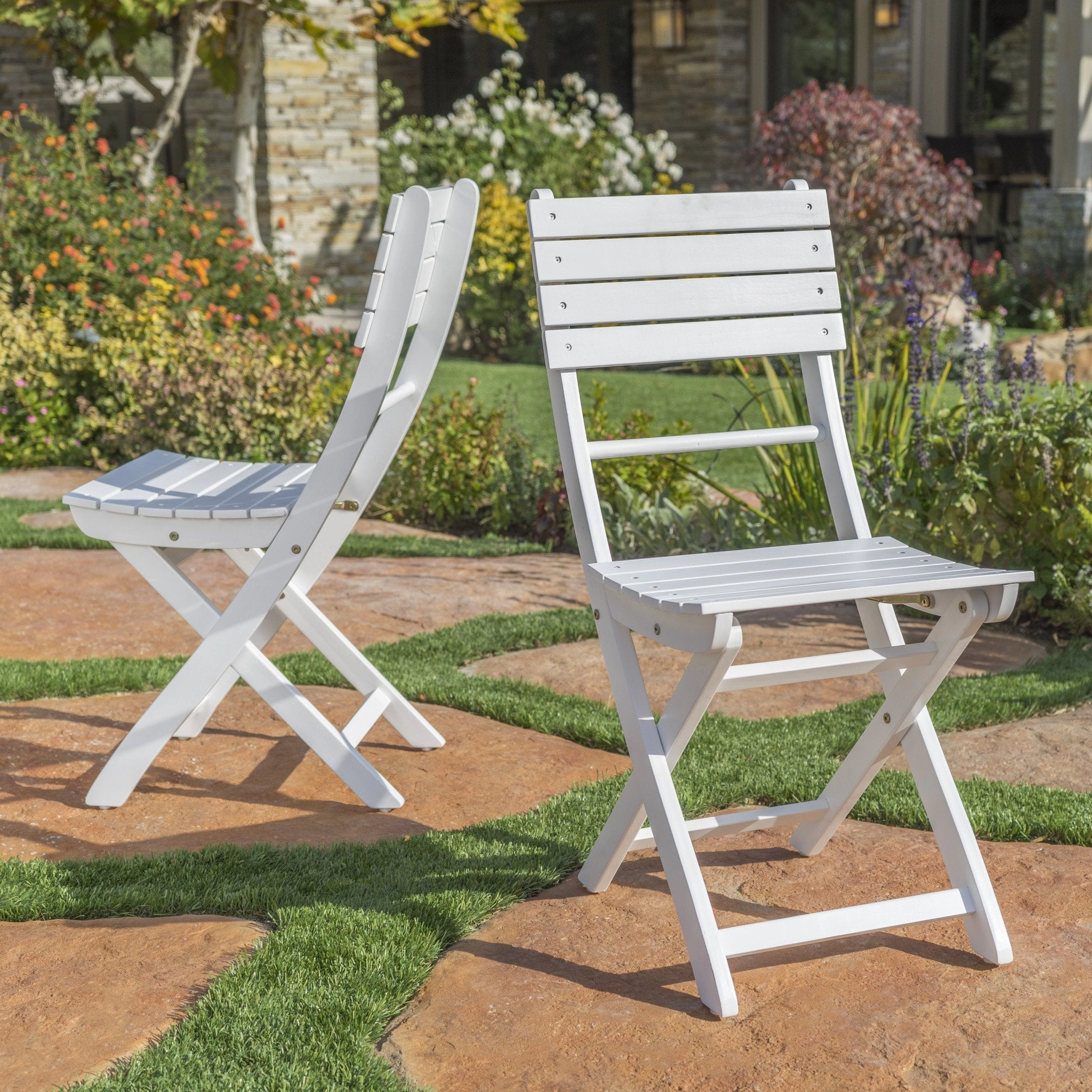 Outdoor White Finish Acacia Wood Foldable Dining Chairs - NH618992 outdoor lounge chair, patio sofa