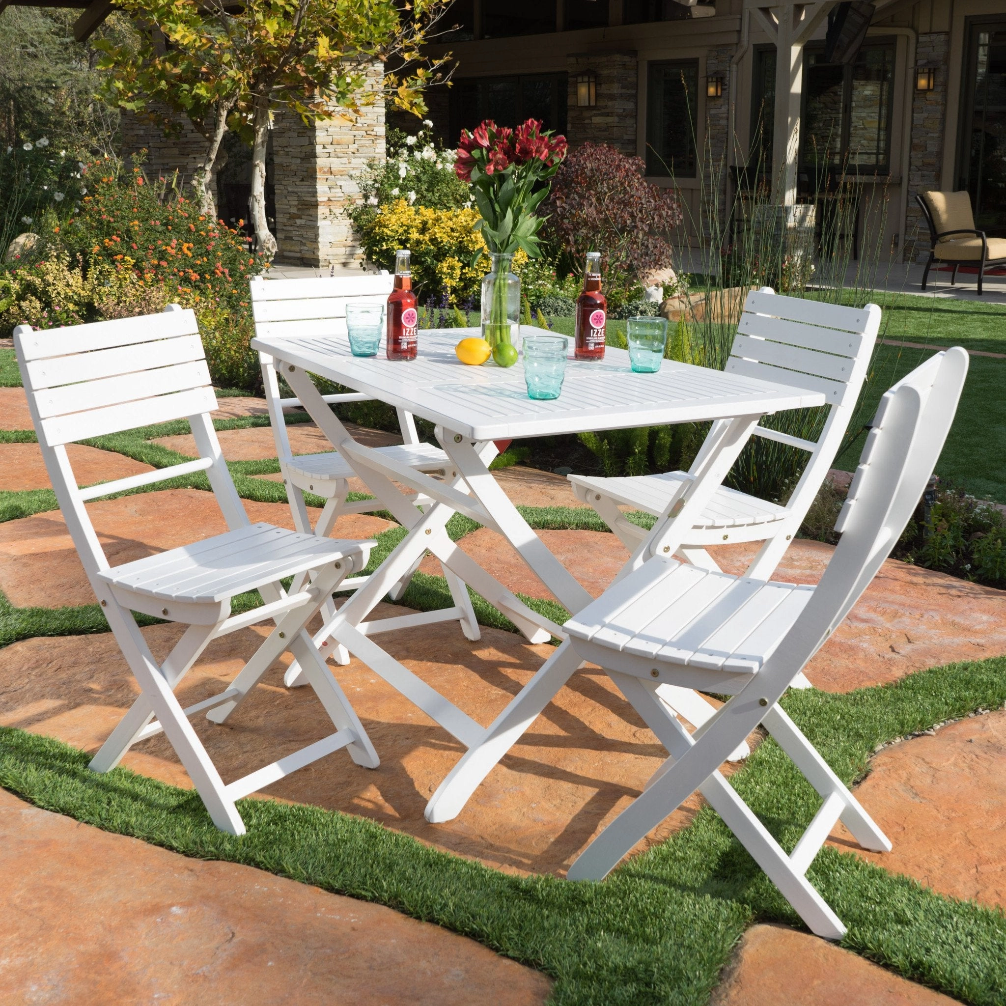 Outdoor White Finish Acacia Wood Foldable Dining Set - NH018992 outdoor lounge chair, patio sofa