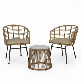 Outdoor Wicker 2 Seater Chat Set, Light Brown and Beige - NH899413 outdoor furniture, garden bench