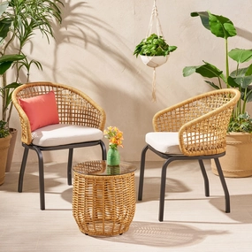 Outdoor Wicker 3 Piece Chat Set with Side Table - NH607113 outdoor furniture, garden bench