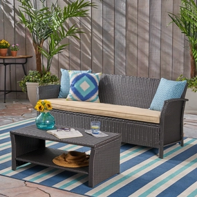 Outdoor Wicker 3-Seater Sofa with Coffee Table - NH029503 outdoor furniture, garden bench