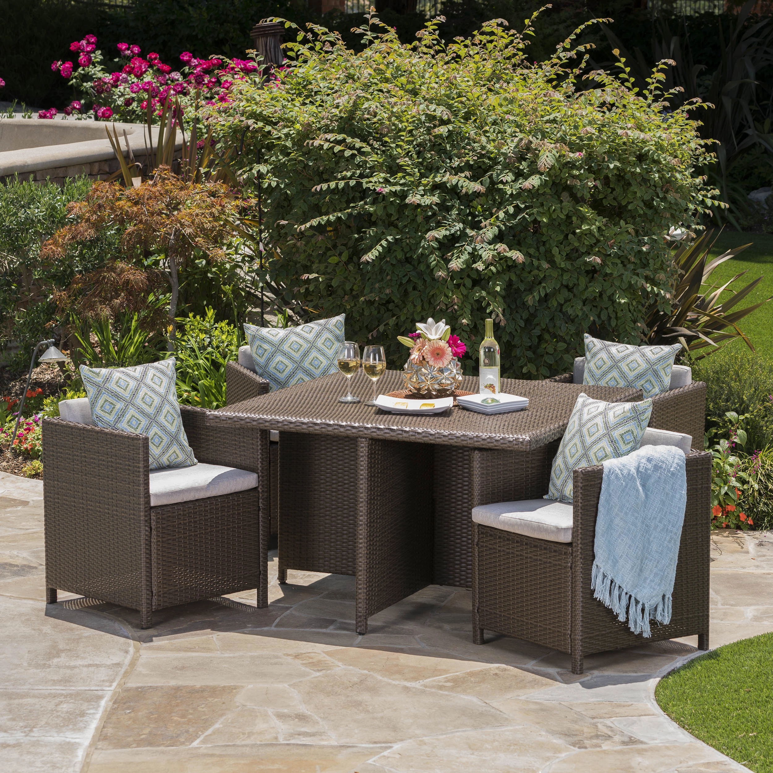 Outdoor Wicker 5Pc Dining Set w/ Water Resistant Cushions - NH798003 outdoor lounge chair, patio sofa