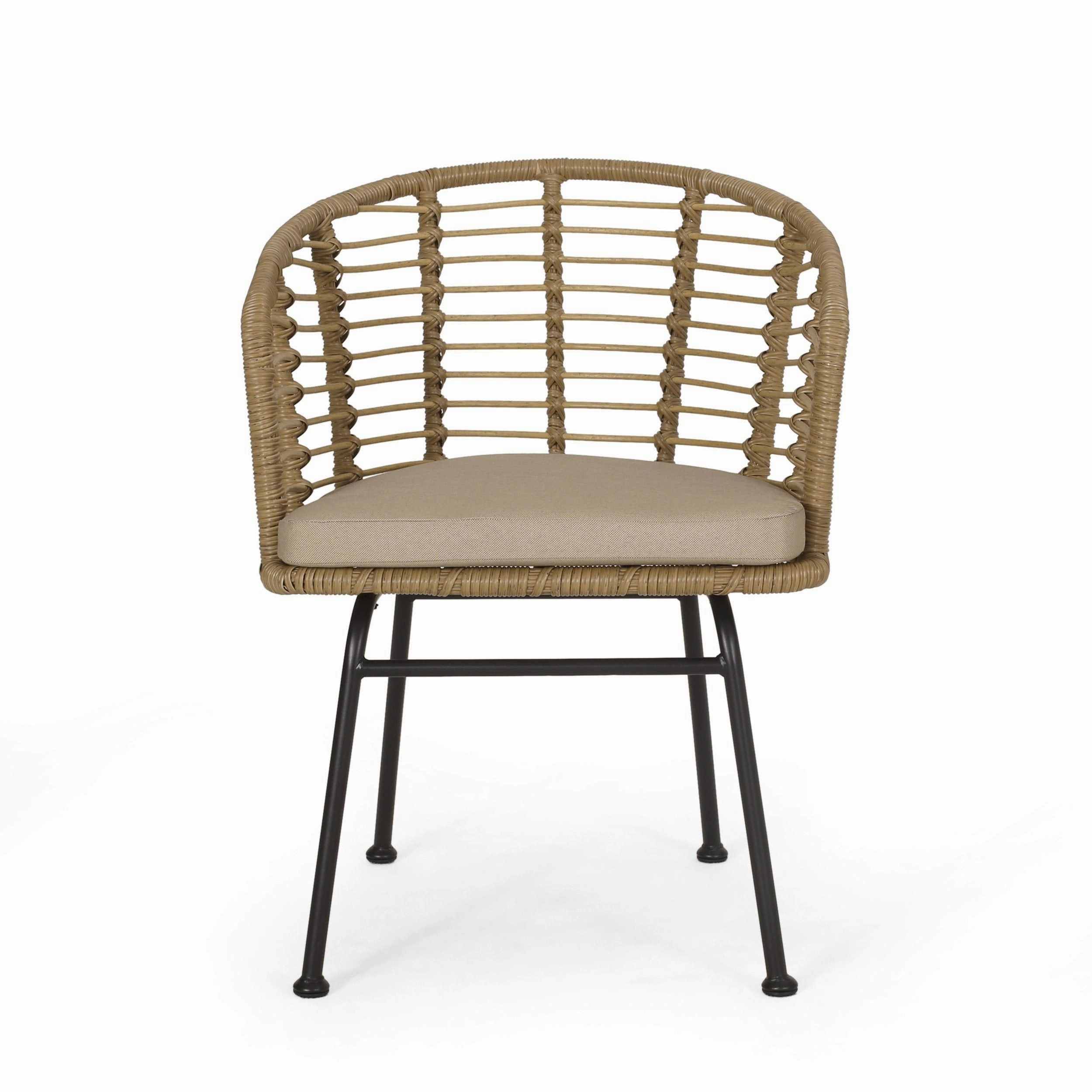 Outdoor Wicker 7 Piece Dining Set, Light Brown, Matte Black, and Beige - NH000513