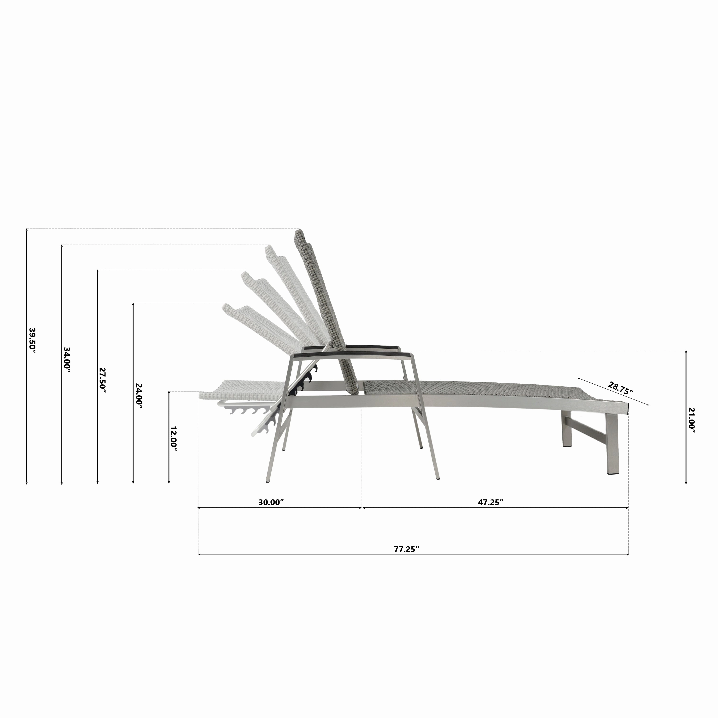 Outdoor Wicker and Aluminum Chaise Lounge, Gray Finish - NH455503