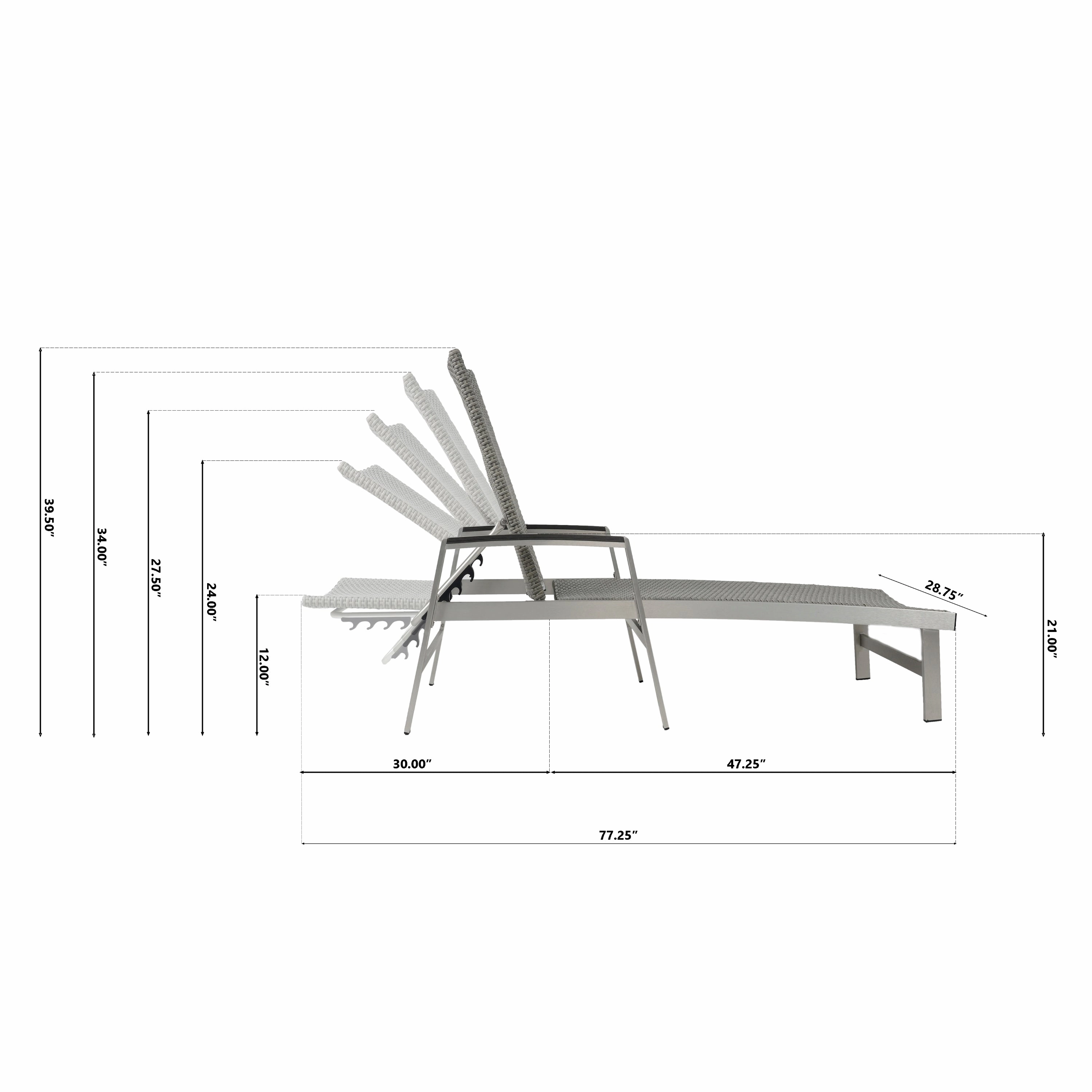Outdoor Wicker and Aluminum Chaise Lounge, Gray Finish - NH455503