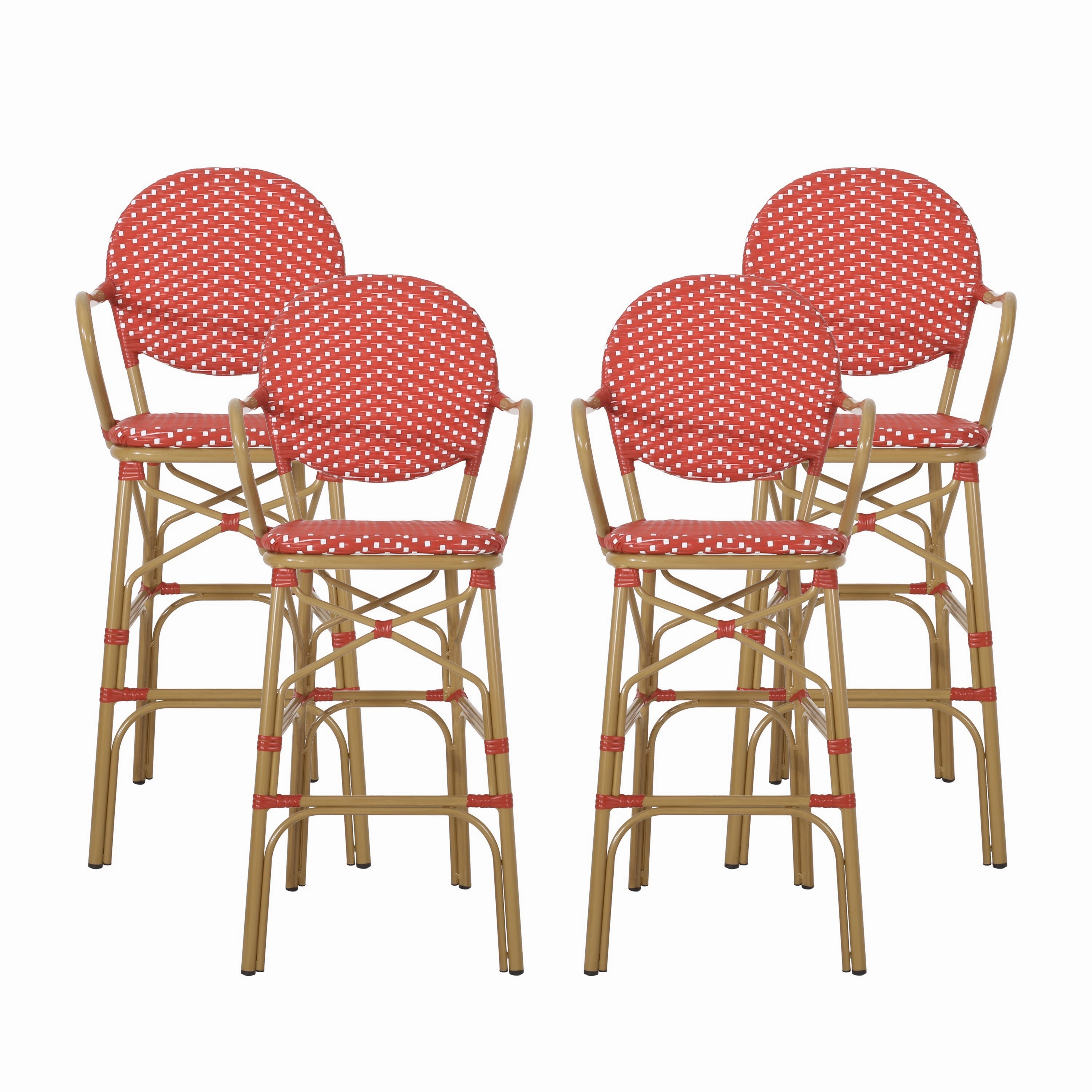 Outdoor Wicker and Aluminum French Barstools