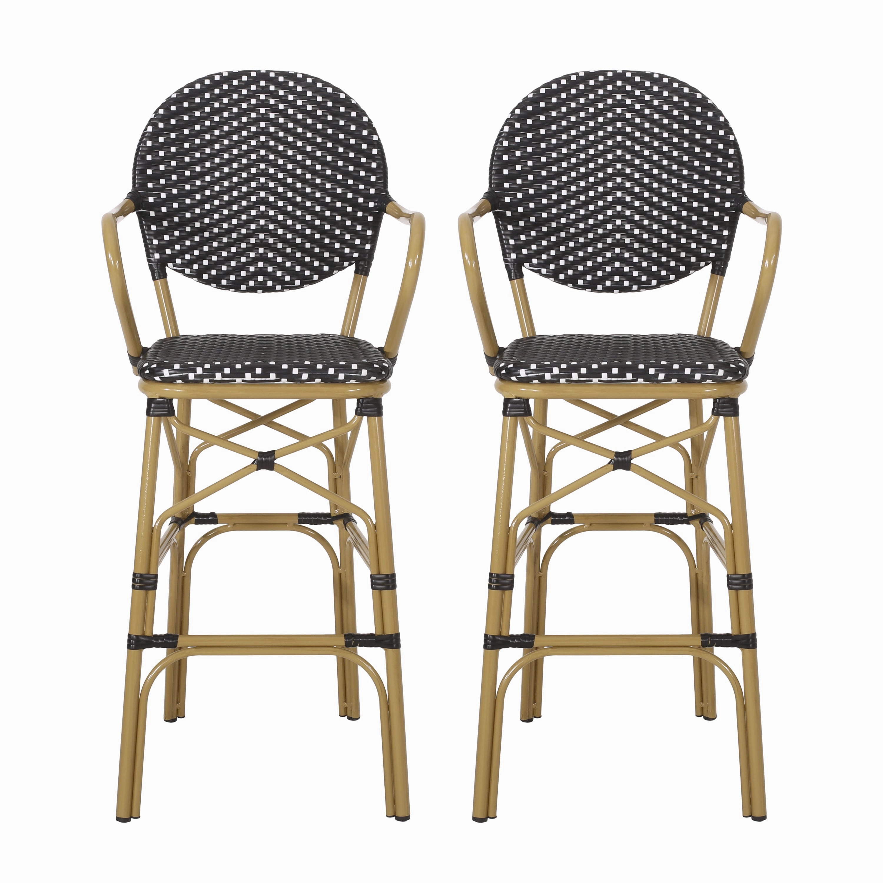 Outdoor Wicker and Aluminum French Barstools