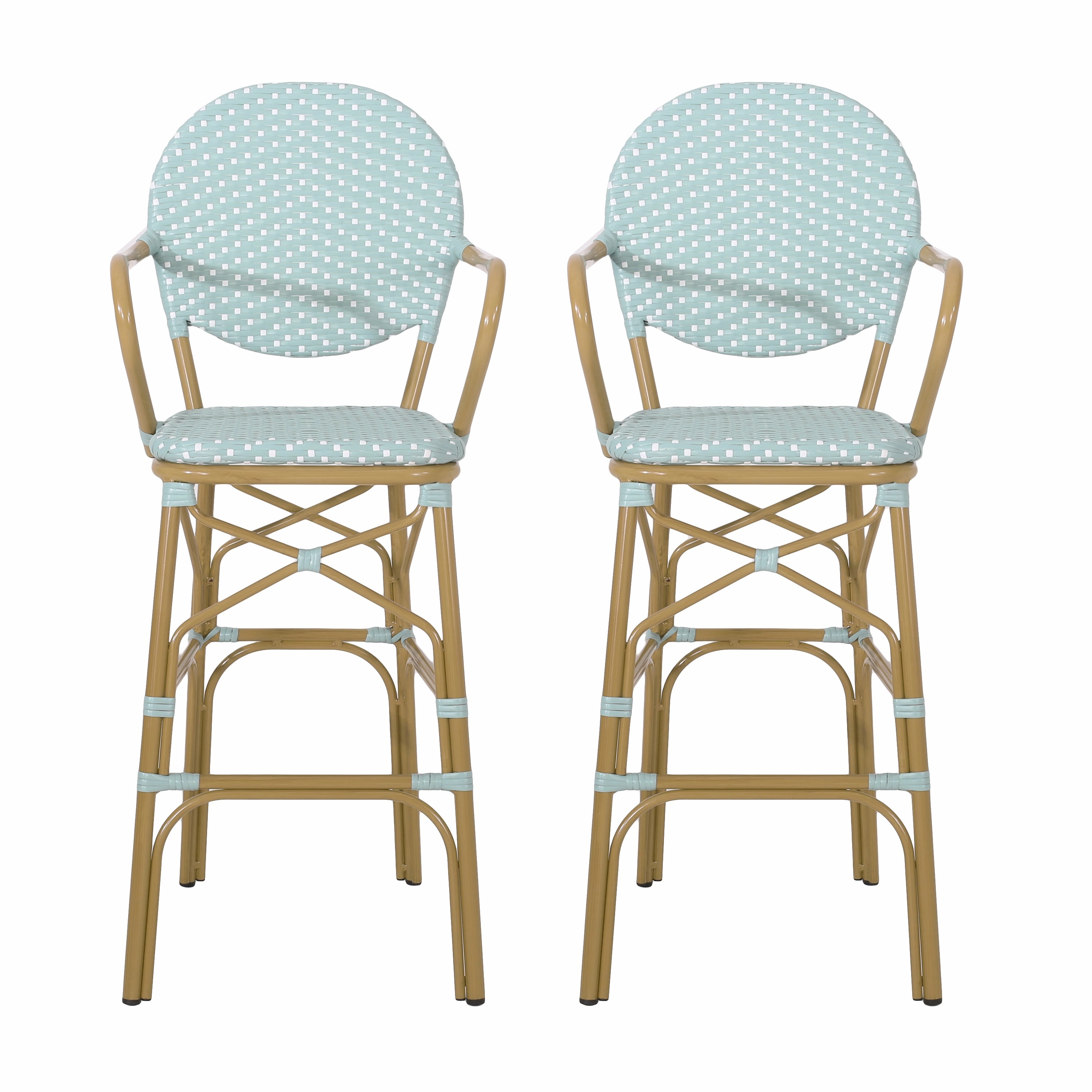 Outdoor Wicker and Aluminum French Barstools