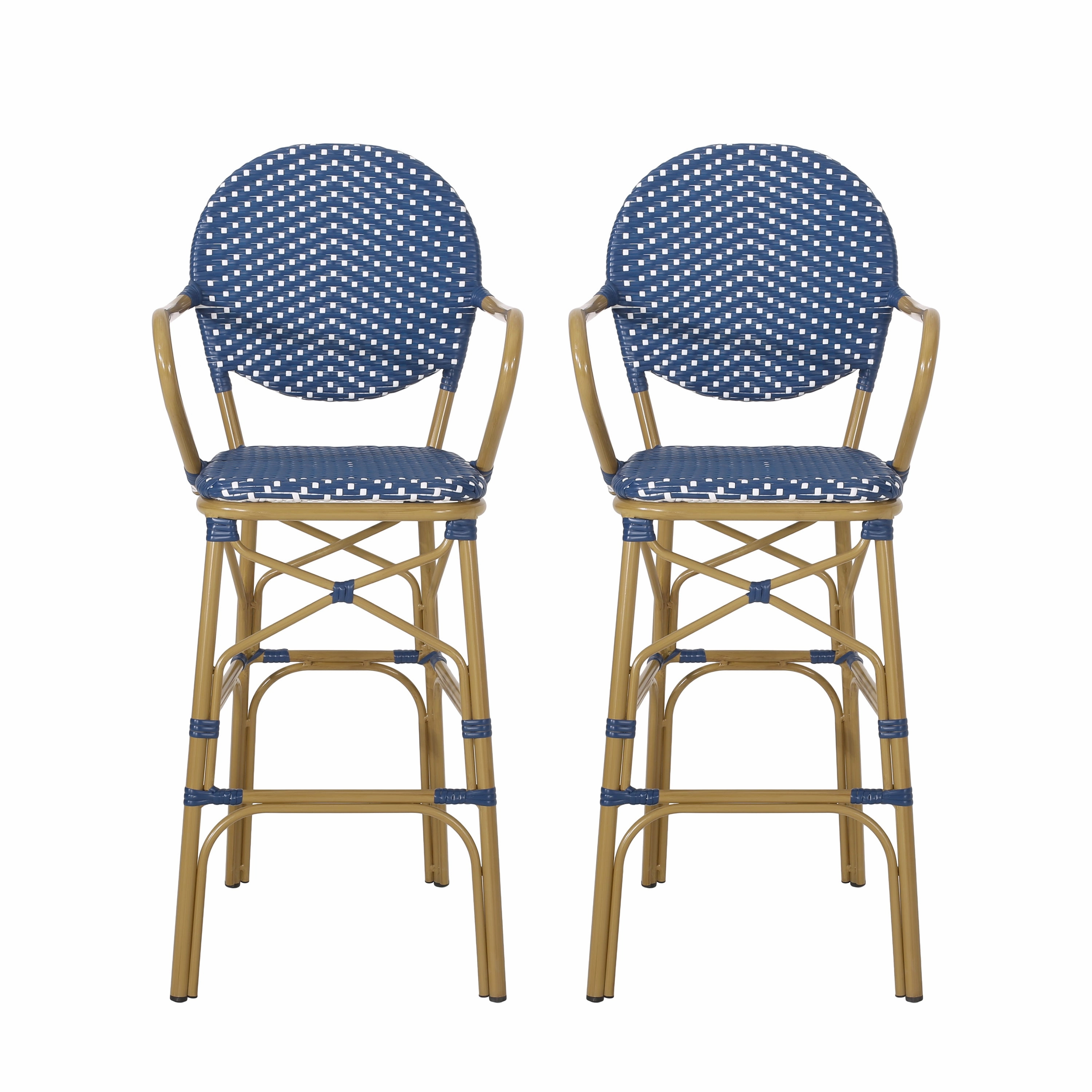 Outdoor Wicker and Aluminum French Barstools