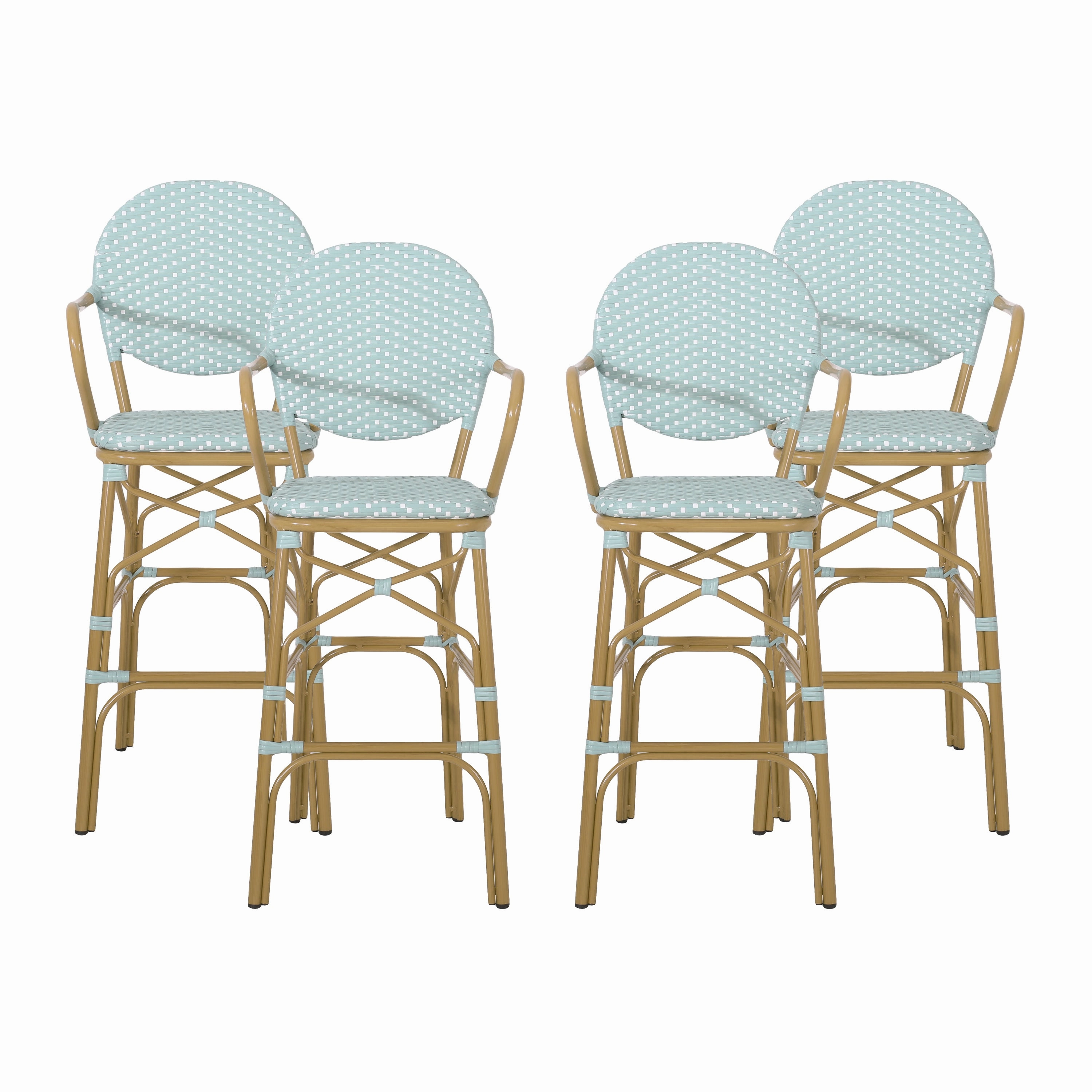 Outdoor Wicker and Aluminum French Barstools